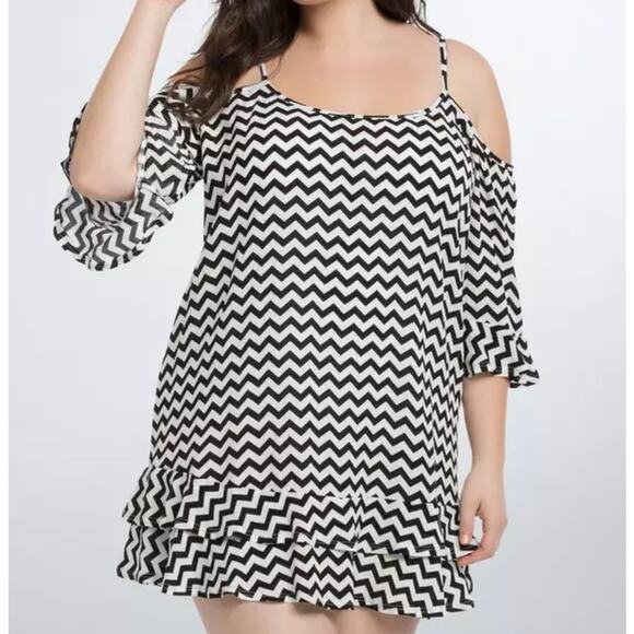 Torrid Black White Chevron Voile Swim Cover Up 1X 14-16 - Picture 1 of 7